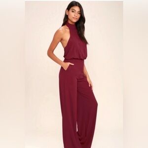 Lulu's Burgundy Halter Jumpsuit